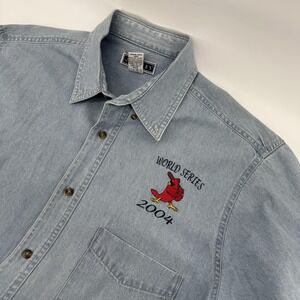 Vintage St Louis Cardinals Shirt Mens Large Blue MLB Baseball World Series 2004